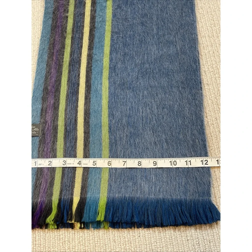 Uno Alla Volta Alpaca Blend Scarf Dark Turquoise Black Fringe Luxury 12x76